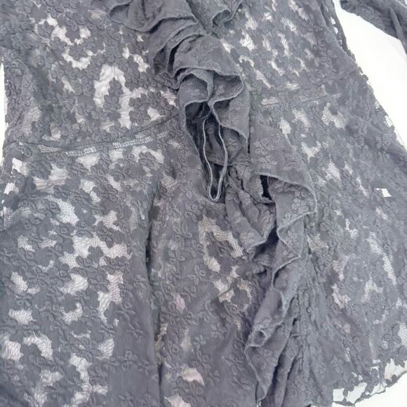 Boston Proper Cardigan Women  Whimsigoth Bell Sleeve Lace Sheer Vampy Ruffles - Picture 4 of 11